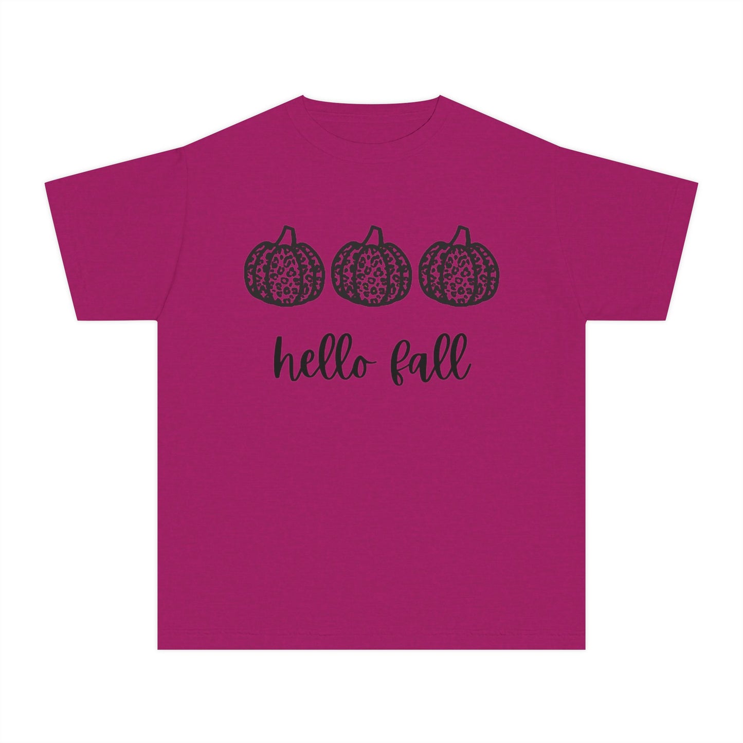 Hello Fall Leopard Print Pumpkin Girl's T-shirt