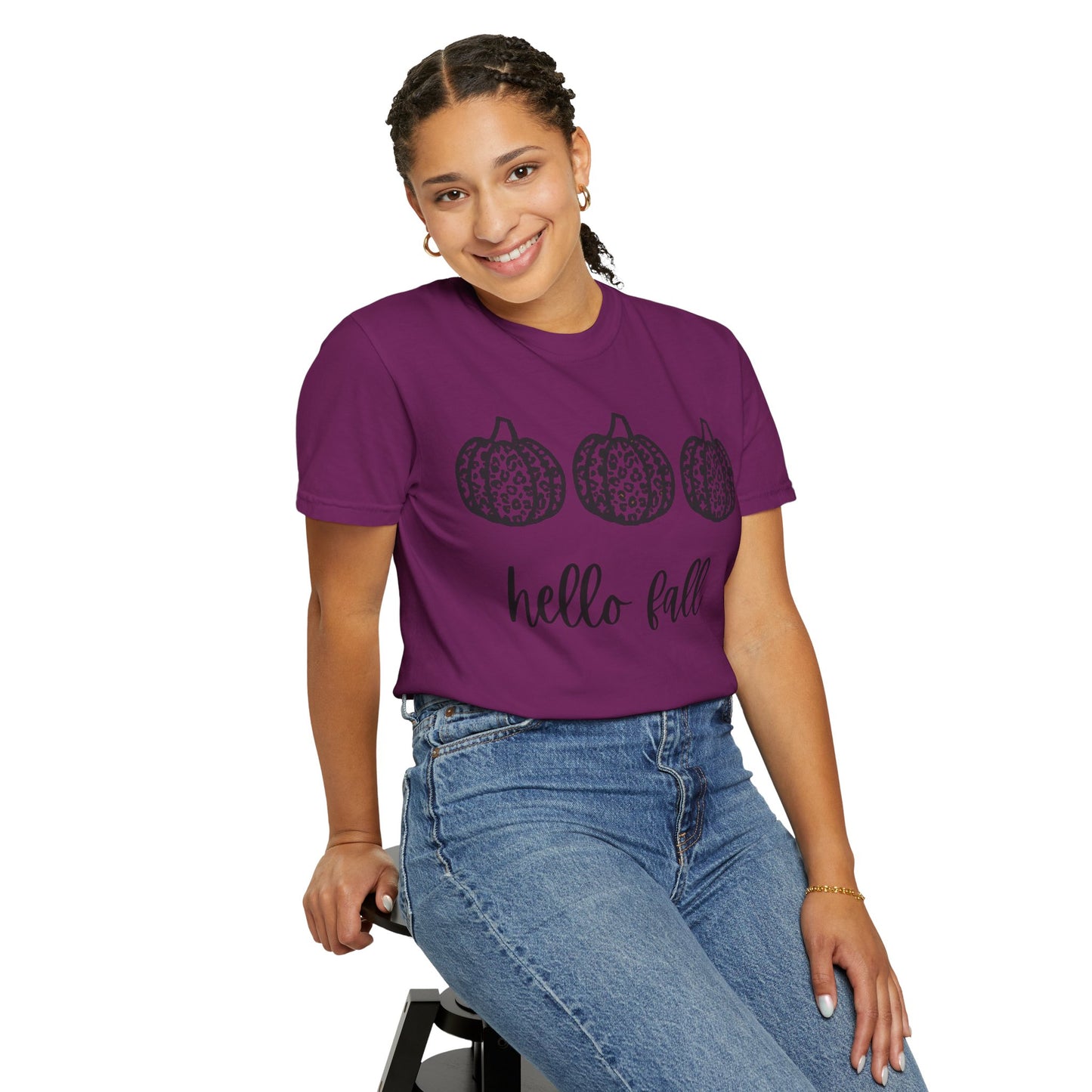 Hello Fall Leopard Print Pumpkin Women's T-shirt