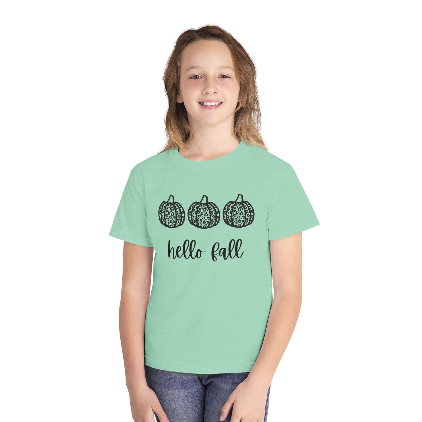 Hello Fall Leopard Print Pumpkin Girl's T-shirt