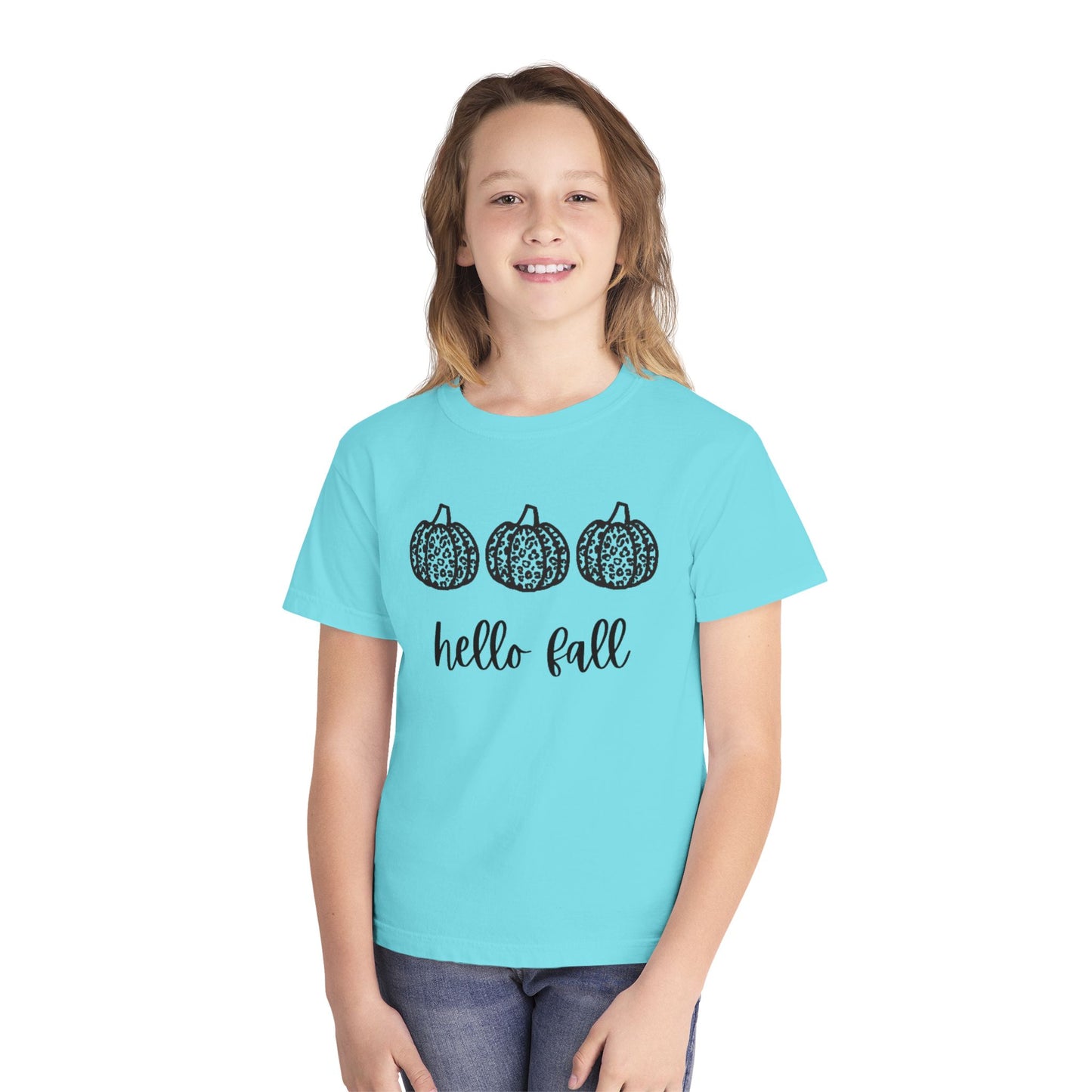 Hello Fall Leopard Print Pumpkin Girl's T-shirt