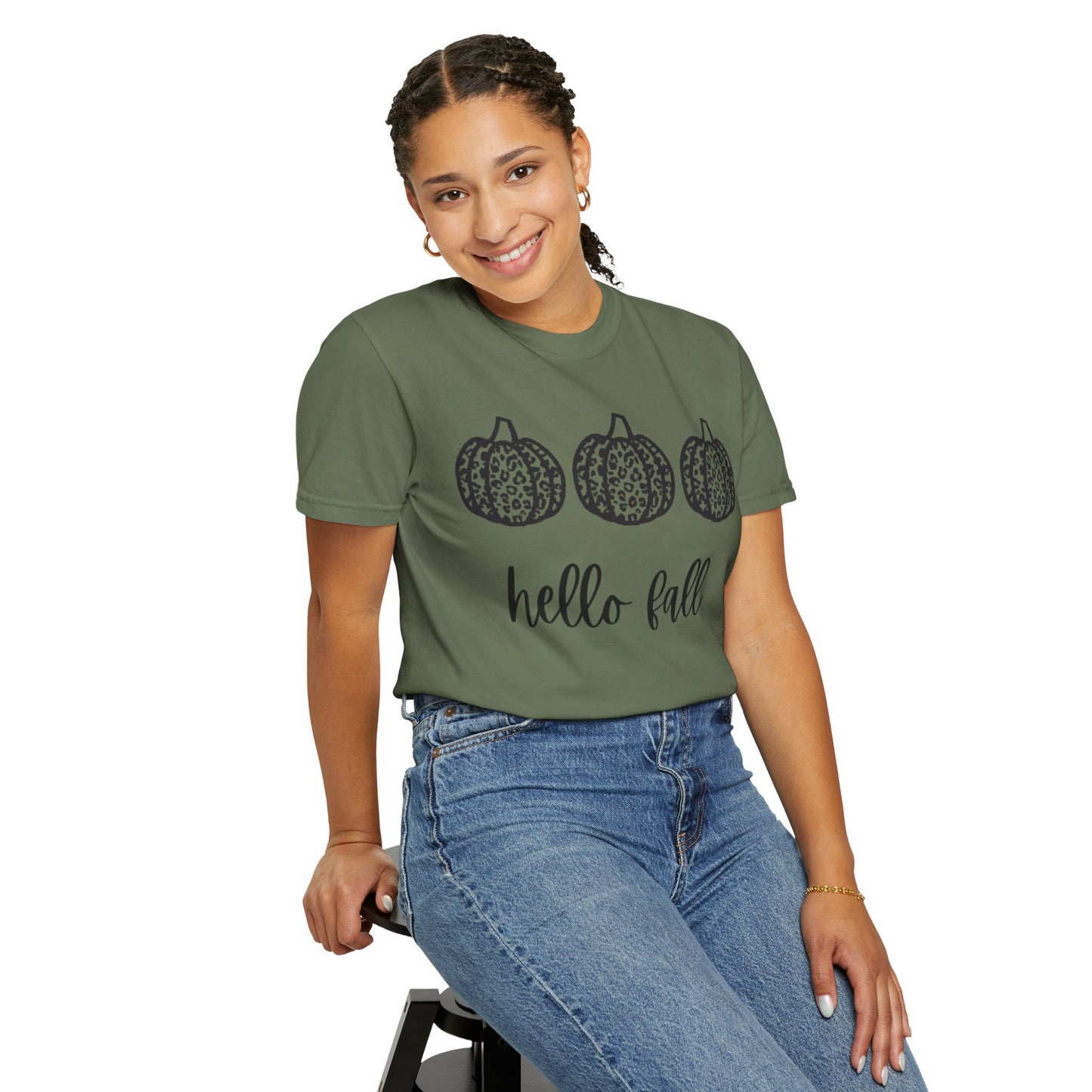 Hello Fall Leopard Print Pumpkin Women's T-shirt