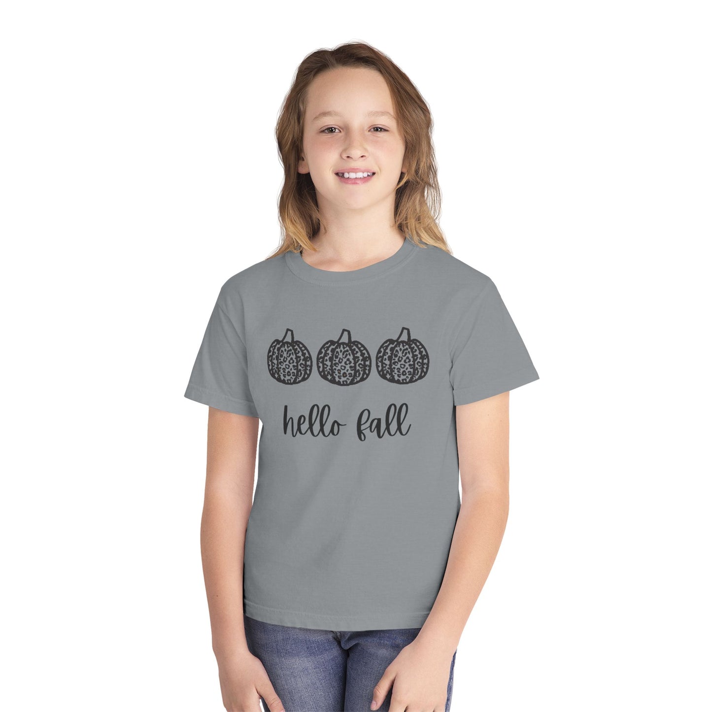 Hello Fall Leopard Print Pumpkin Girl's T-shirt