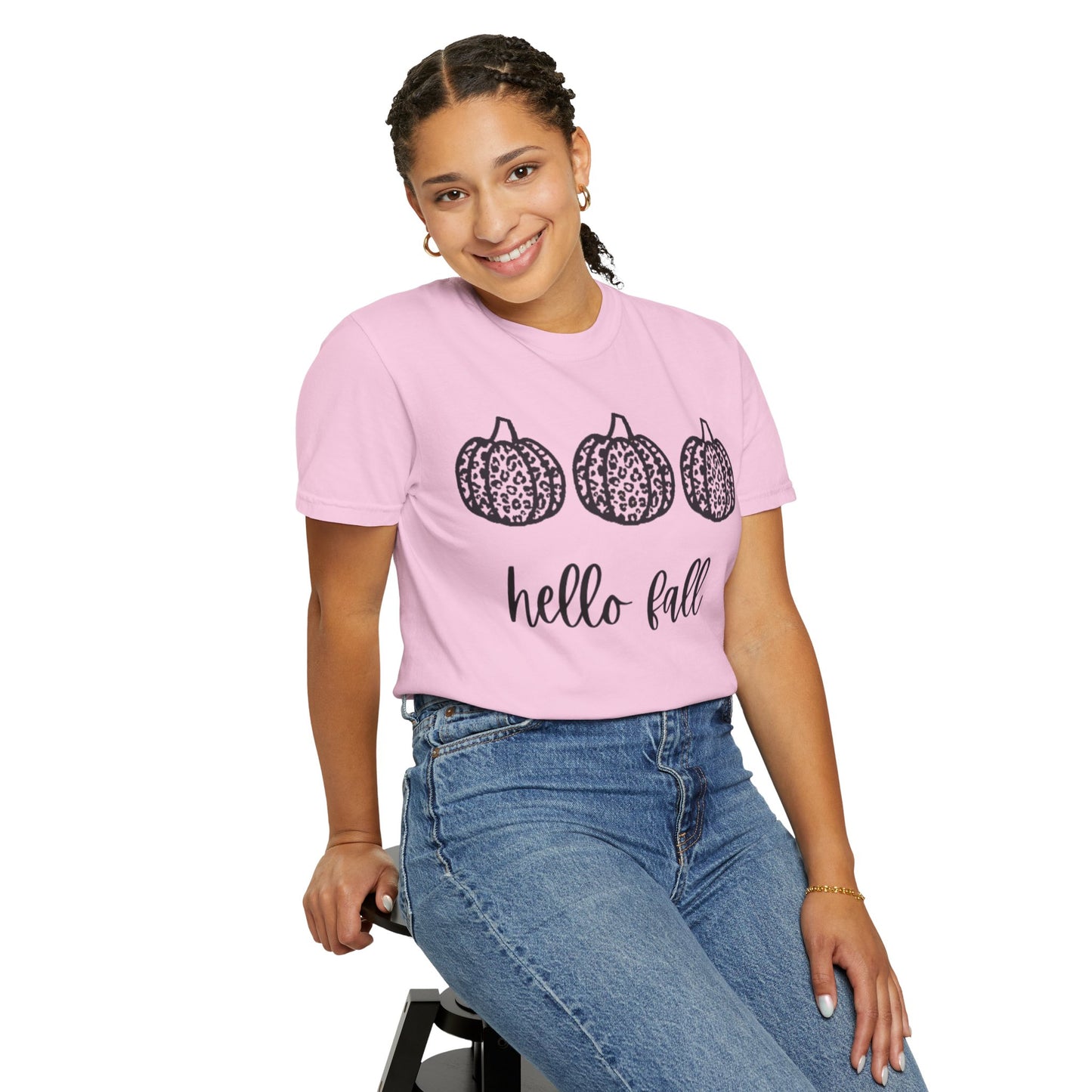 Hello Fall Leopard Print Pumpkin Women's T-shirt