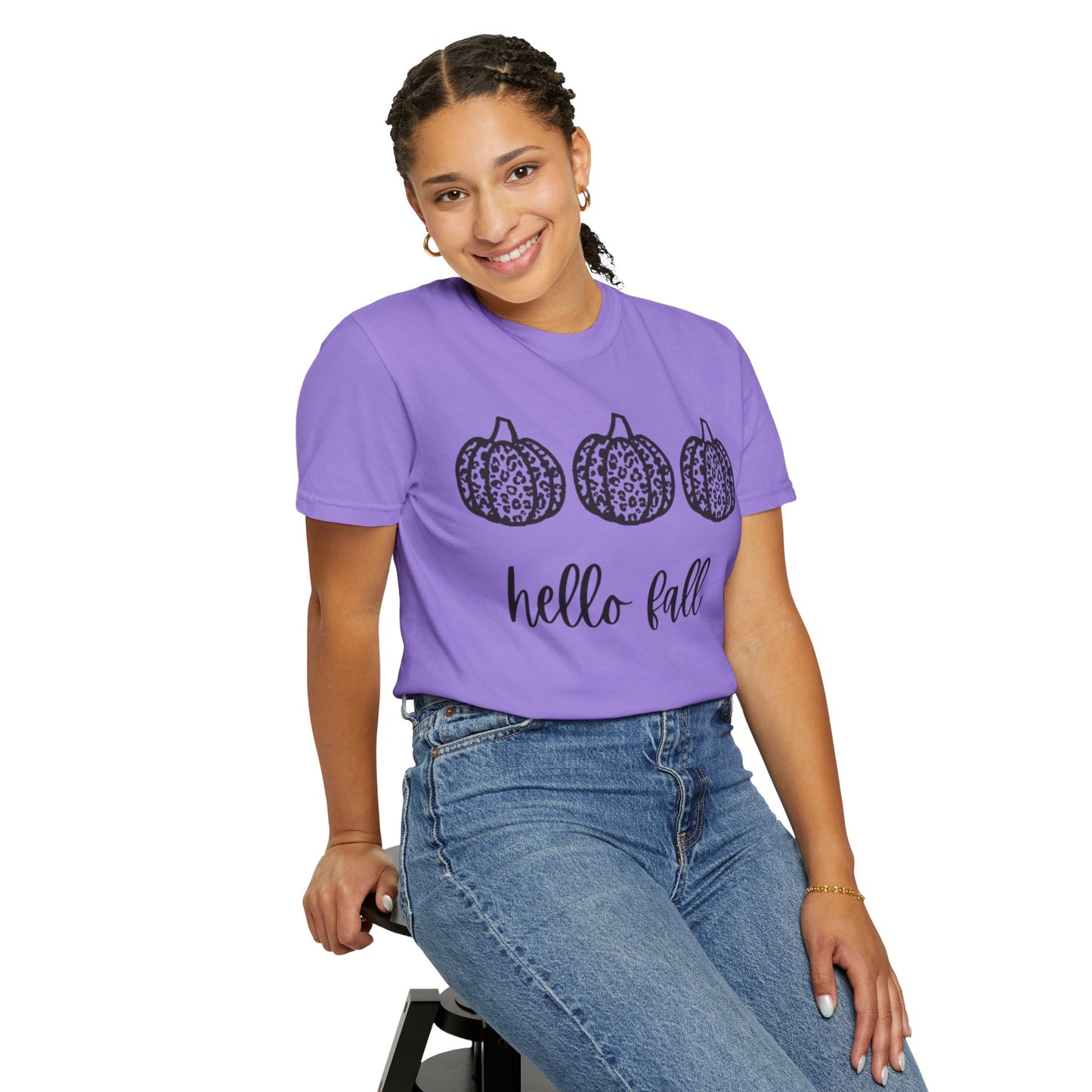 Hello Fall Leopard Print Pumpkin Women's T-shirt