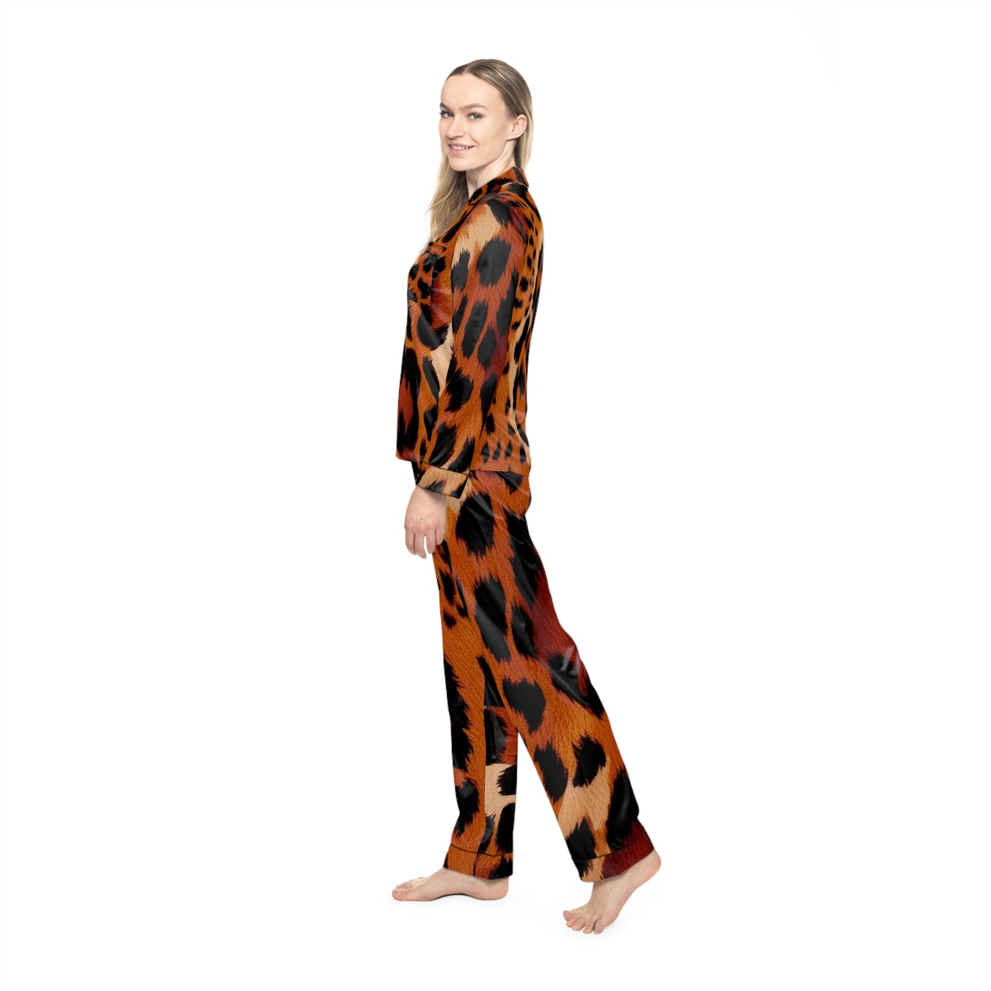 Women's Leopard Print Satin Pajamas