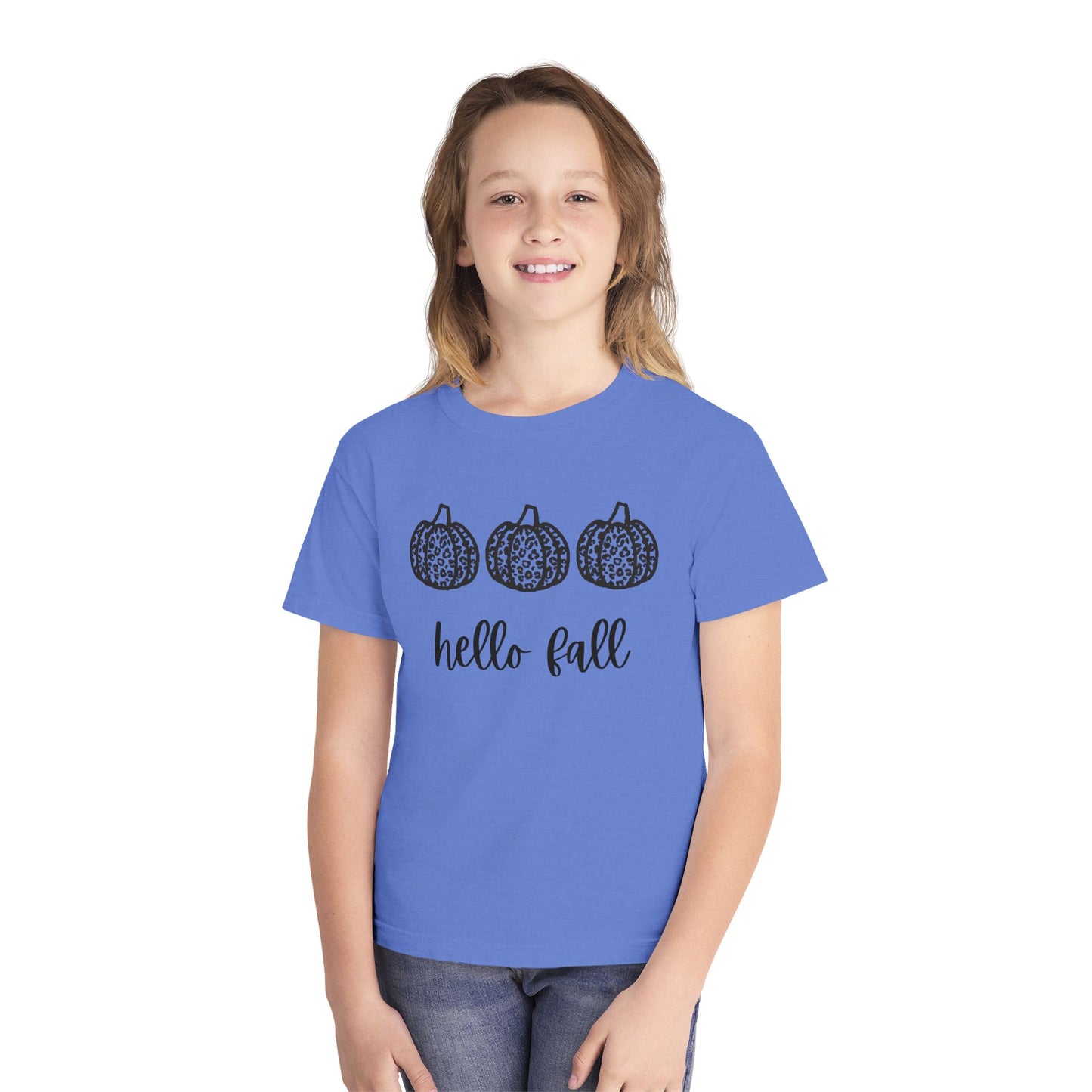 Hello Fall Leopard Print Pumpkin Girl's T-shirt