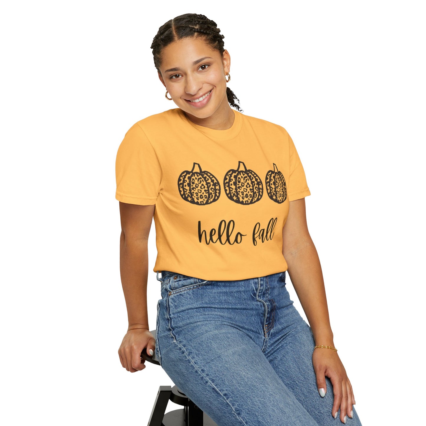 Hello Fall Leopard Print Pumpkin Women's T-shirt