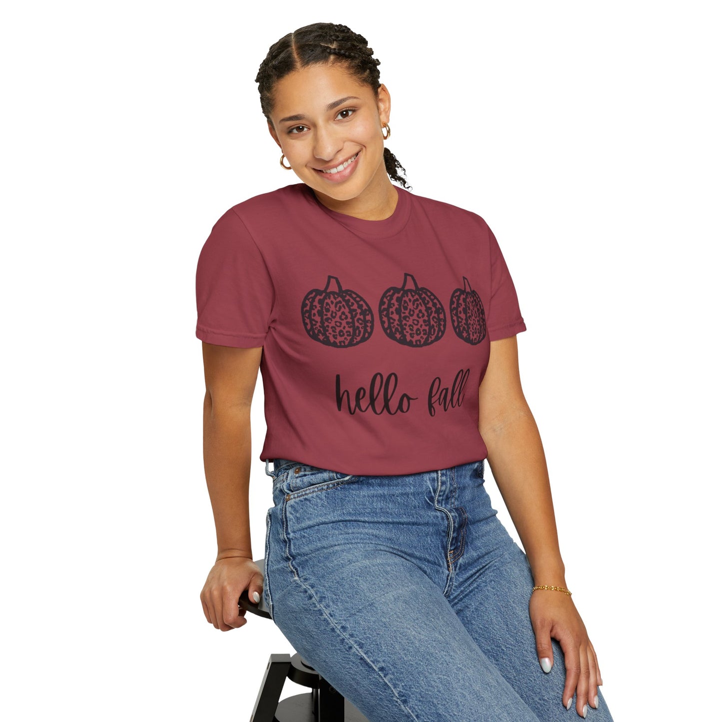 Hello Fall Leopard Print Pumpkin Women's T-shirt