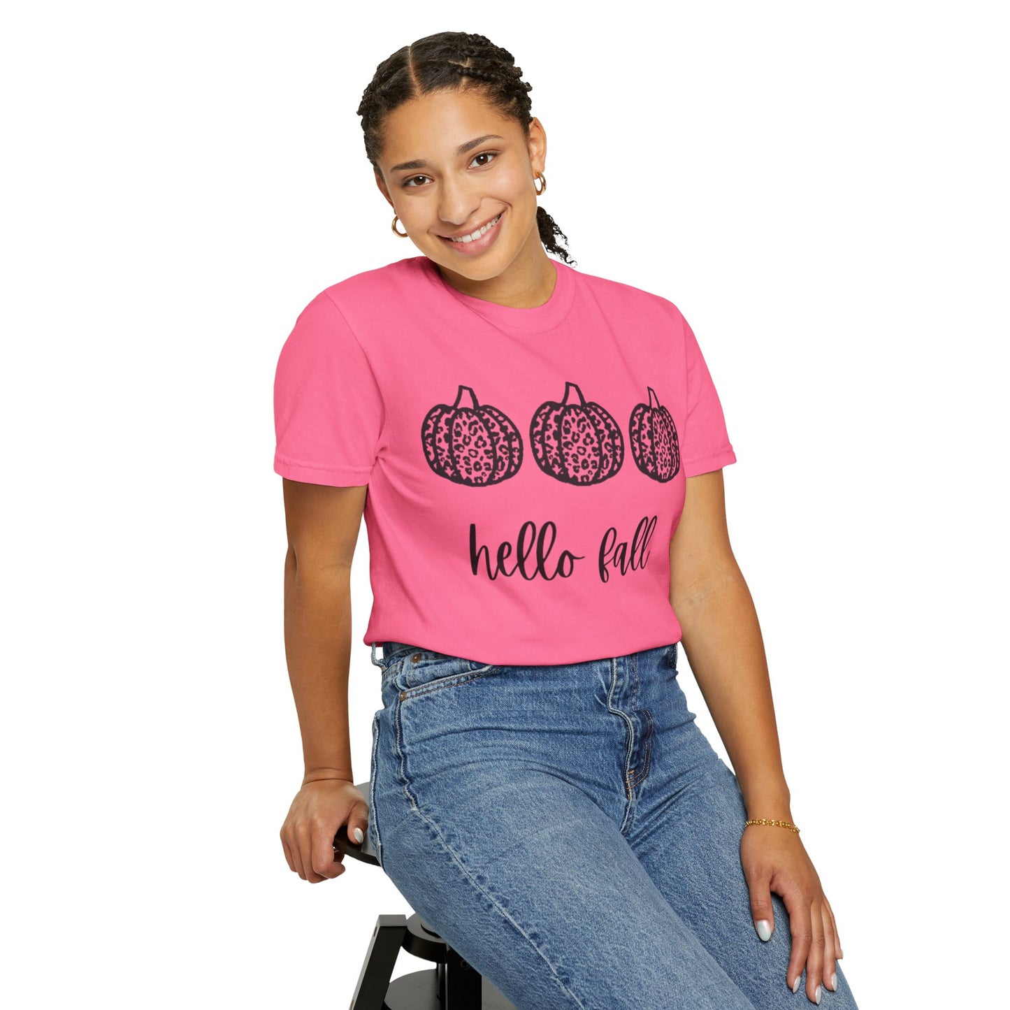 Hello Fall Leopard Print Pumpkin Women's T-shirt
