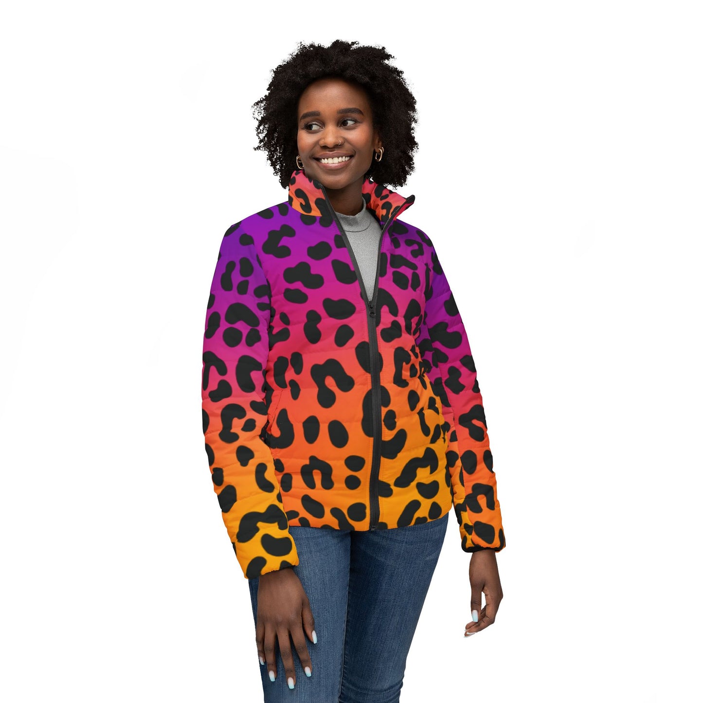 Vibrant Gradient Leopard Print Women’s Jacket