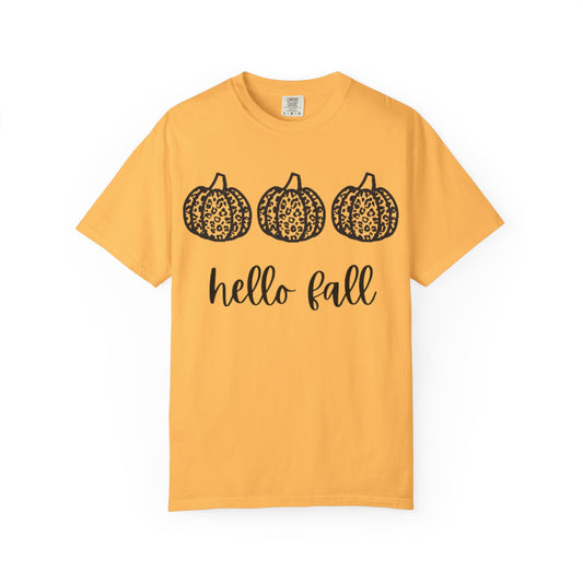 Hello Fall Leopard Print Pumpkin Women's T-shirt