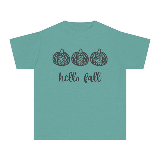 Hello Fall Leopard Print Pumpkin Girl's T-shirt