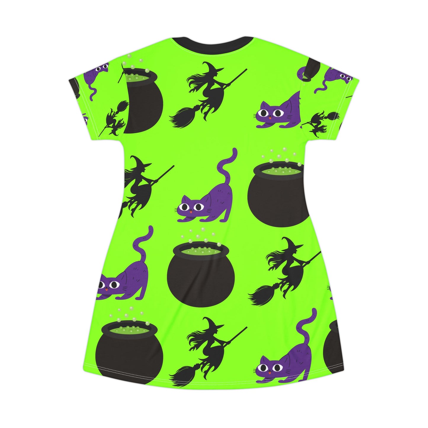 Women's Spooky Cat & Witch T-Shirt Dress