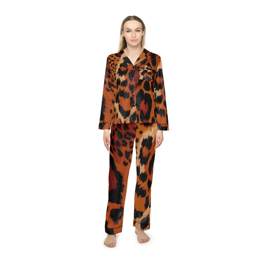 Women's Leopard Print Satin Pajamas