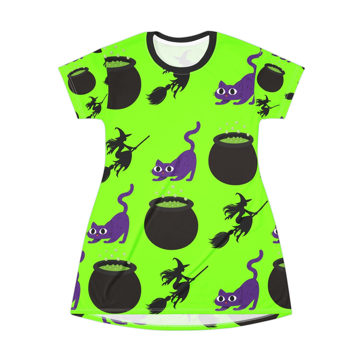Women's Spooky Cat & Witch T-Shirt Dress