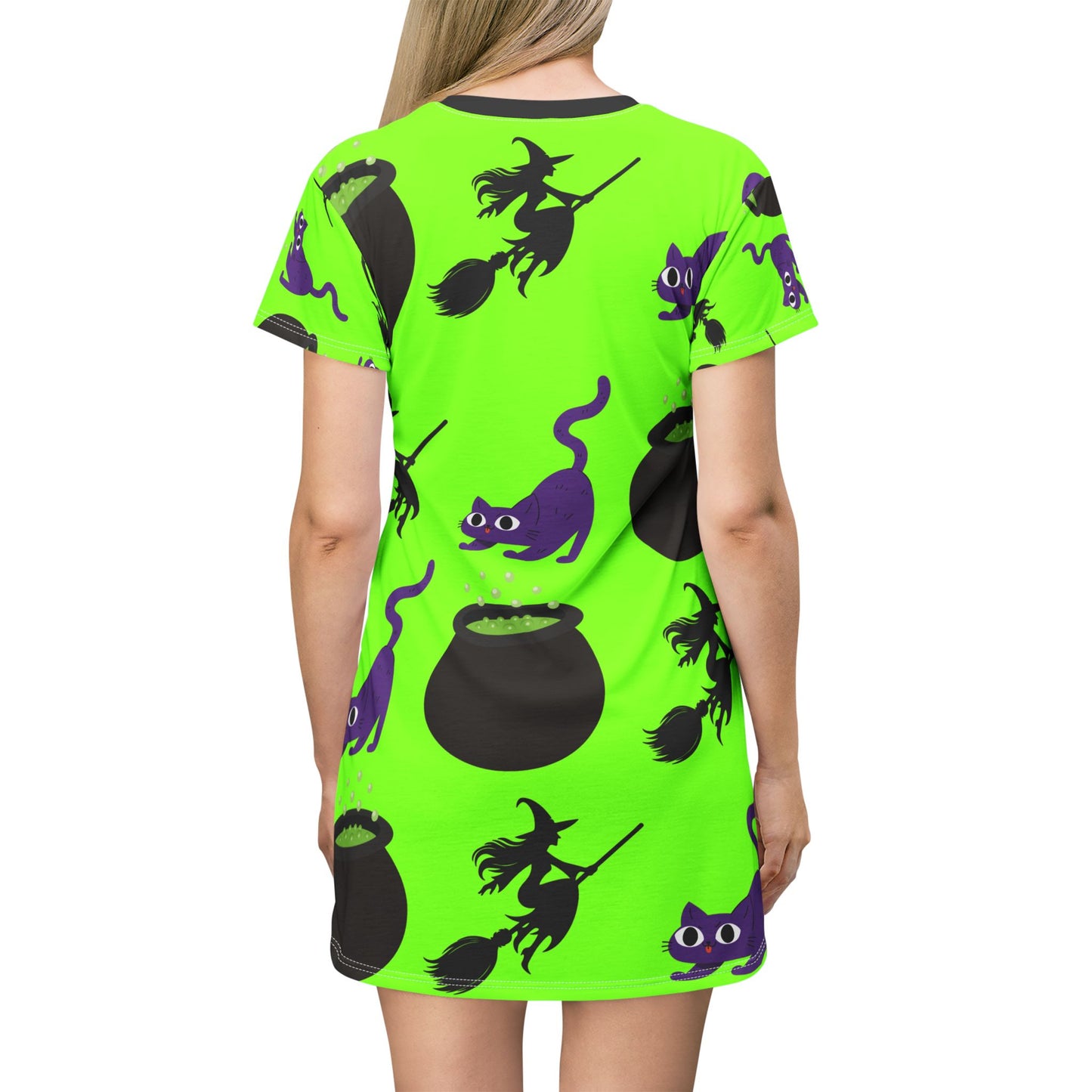 Women's Spooky Cat & Witch T-Shirt Dress